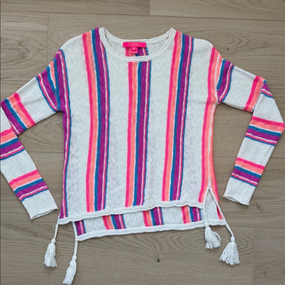 Lilly Pulitzer Striped Tassel Hem Sweater - Neon Pink, Blue & Purple Stripes